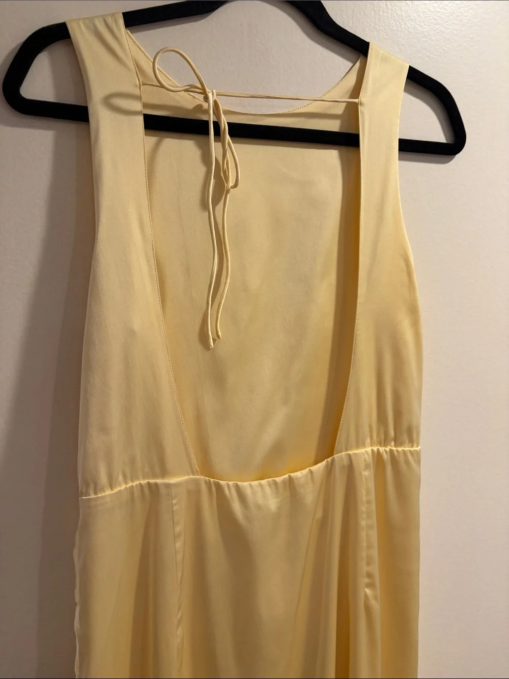 Abercrombie & Fitch Pale Yellow Satin Maxi Dress with Side Slit